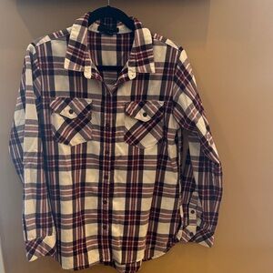 Sanctuary Women Oversized Boyfriend Burgundy and White Plaid Shirt size Small
